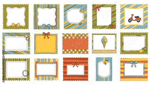 Collection of decorative playful borders and frames with various designs and colors