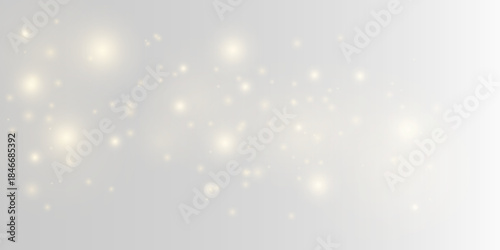 Golden yellow dust particles drift through soft bokeh, blur with sparkle, glitter, shimmer, glow, filled with twinkle, sparks, radiant highlights for Christmas and New Year. PNG illustration.