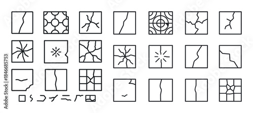 Variety of crack patterns on abstract square tiles