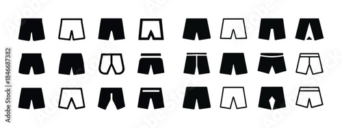 Variety of black and white shorts icons displayed in rows
