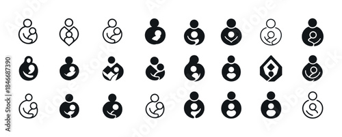 Collection of baby and parent icon designs in black and white