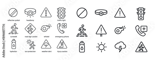 Safety symbols collection: traffic, emergency, weather alerts, h