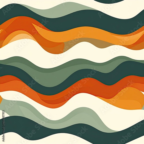 Abstract Wavy Pattern in Earth Tones: Green, Orange, and Beige