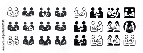 Diverse icon set of collaborative teamwork and communication ill
