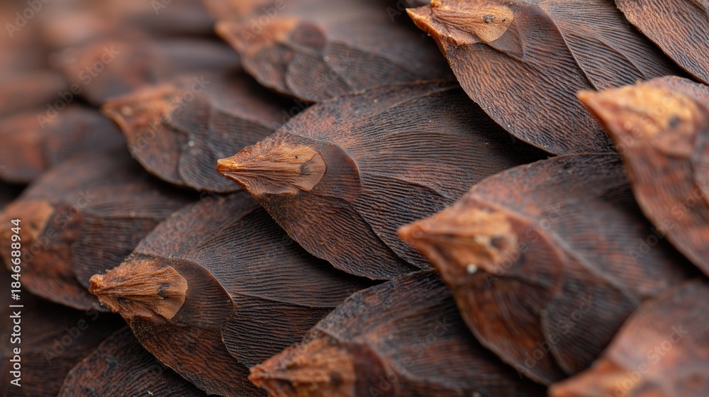 Fototapeta premium Close view of a pine cone showing unique texture and pattern during daylight