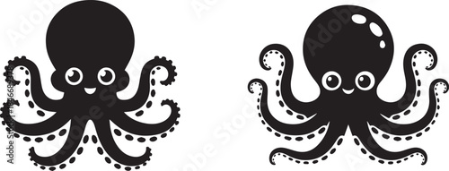Octopus vector illustration, isolated black and white of marine animal, underwater creature, and ocean wildlife concept