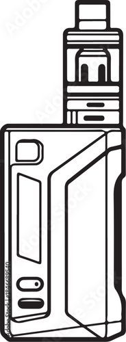 Vaping, Vape and Electronic Cigarette Hand-drawn Sketch Drawing Vector Illustration, Line Linear Symbol Engraving Coloring Book, Black and White Isolated