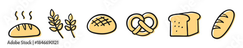 Hand Drawn Bread and Bakery Icons Set