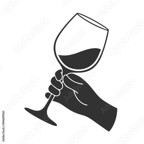 ワイングラスを傾ける手のシルエットアイコン