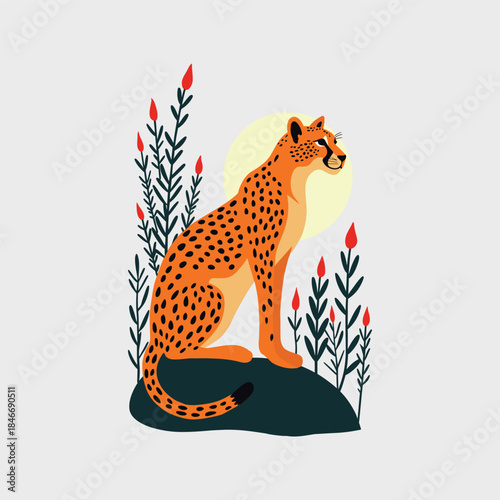 Cheetah wild animal flat vector illustration in matisse background