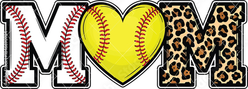Softball Mom Heart Leopard Print Sports Typography Sublimation Design