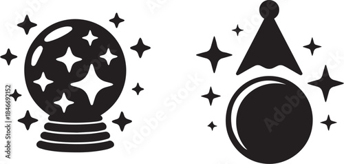 Magic mirror silhouette or vector illustration, black and white design of an enchanted or mystical mirror, isolated artwork for fantasy, wizard, and magical concepts