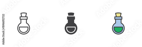 Poison flask line outline solid different style icon set pack