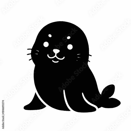 Adorable baby seal pup with big eyes and a happy smile.