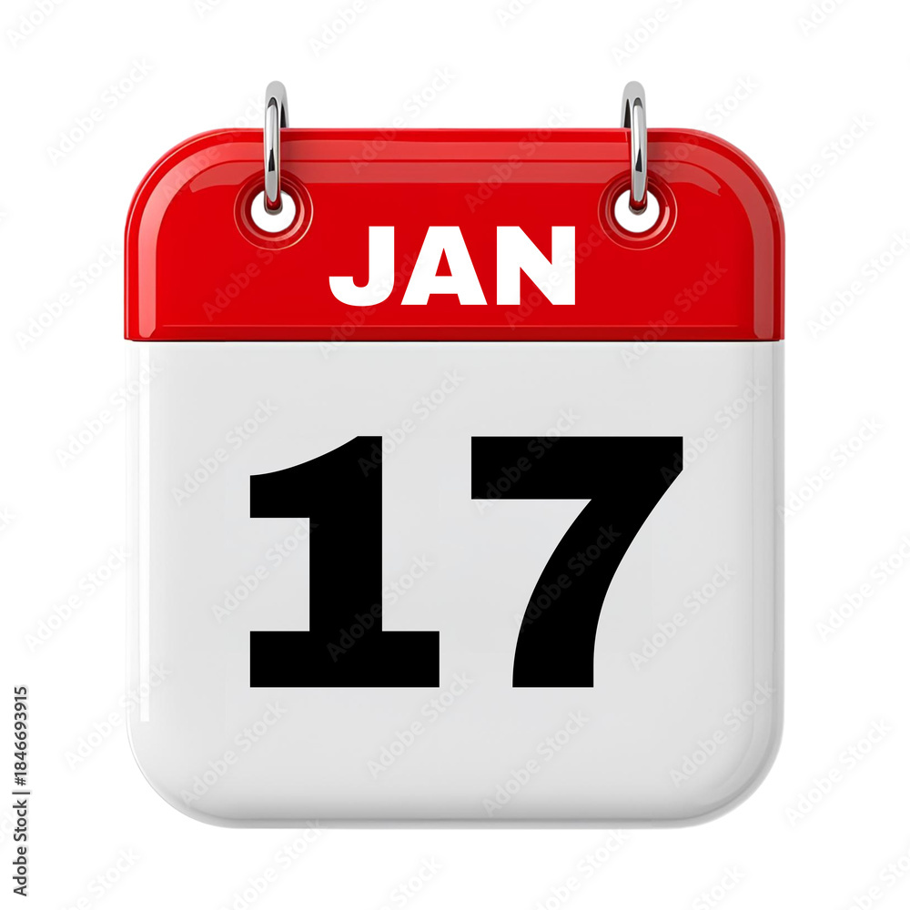 Fototapeta premium 17 January Calendar Date 3D Icon Illustration