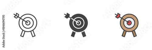Target archery line outline solid icon set pack