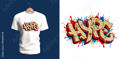 This vector T-shirt showcases graffiti lettering spelling “Hype,” surrounded by splattered paint, dynamic lines, dripping accents, and bold abstract shapes. The strong outlines and vivid colors