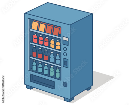 Isometric vending machine with mixed beverages and snacks display