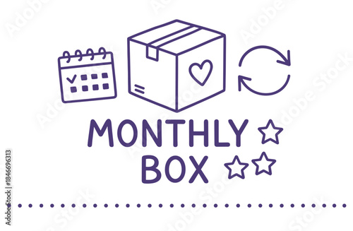 Monthly subscription box with calendar and refresh symbol icon