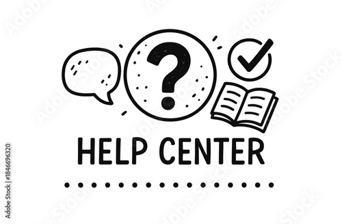 Help center icon with question mark, speech bubble, and open book