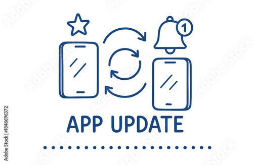 Mobile app update icon with notification and synchronization arrows
