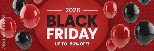 Wallpaper Mural Black Friday 2026 Sale with Red and Black Balloons and Red Background Torontodigital.ca