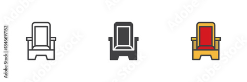 Royal throne line outline solid different style icon set pack