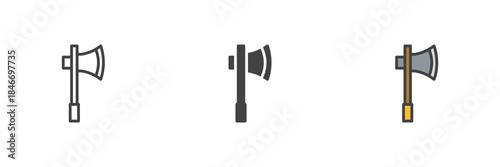 Battle axe line outline solid different style icon set pack