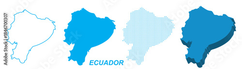 Ecuador Map Vector Set, South America Outline Silhouette Dotted 3D Solid Shapes, Ecuador Country Infographic Template, Editable EPS Ecuador Geography