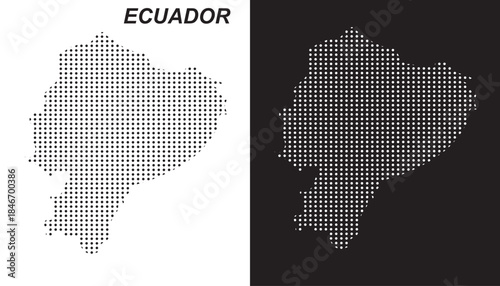 Ecuador Map Vector, South America Country Dotted Pattern Black and White Shapes, Ecuador Infographic Template, Editable EPS Ecuador Geography