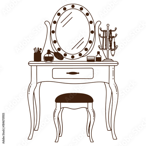 Elegant Vanity Table Setup with Mirror and Beauty Essentials for Personal Care Routine