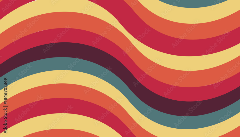 Obraz premium Abstract colorful rainbow background featuring a seamless geometric pattern of circles and bright wave stripes for a vibrant vector illustration wallpaper design