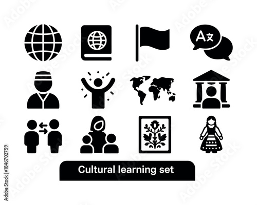 Cultural Learning Icons. Cultural learning. Solid icon set of cu