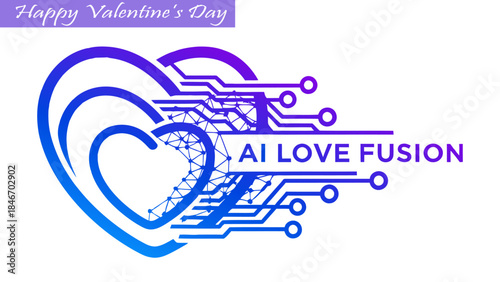Ai love fusion with happy valentine's day greeting ai love fusion heart and circuit board elements on a transparent background.