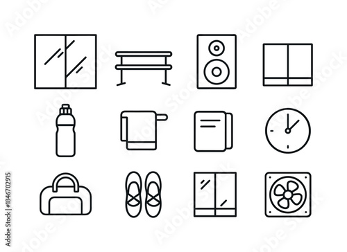 Dance Studio Icons. Dance Studio Environment. Line icon set of D