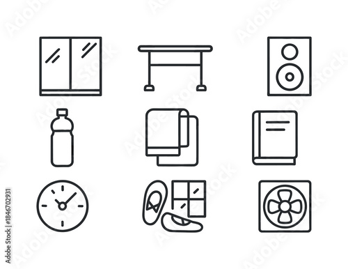 Dance Studio Icons. Dance Studio Environment. Line icon set of D