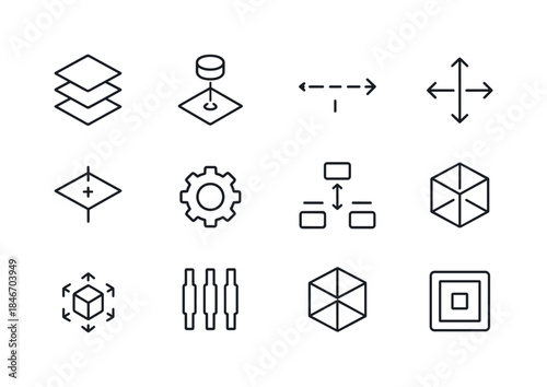Exploded View Icons. Exploded view diagrams. Line icon set of Ex