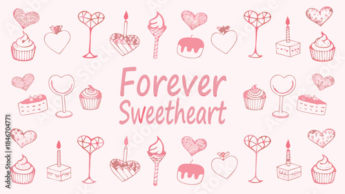 Valentine's day themed heart shaped candlesticks on table with cupcakes and wine