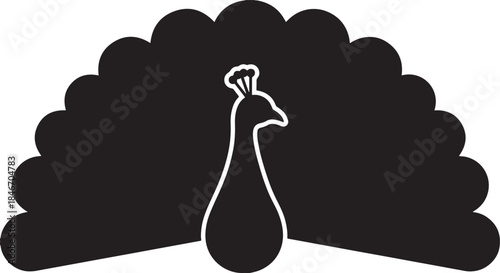 black silhouette of peacock minimal form on white background, vector