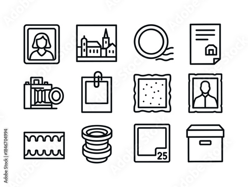 Historical Icon Set. Historical photos. Line icon set of histori