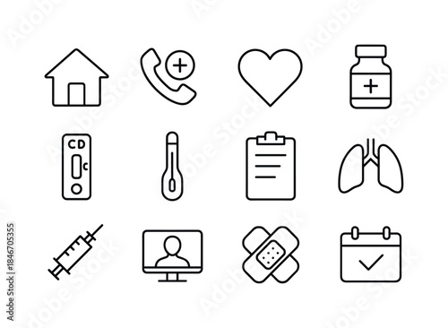 Home Medical Icon Set. Home Medical Support. Line icon set of Ho