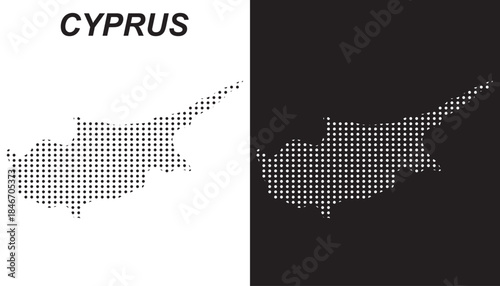 Cyprus Map Vector, Mediterranean Island Country Dotted Pattern Black and White Shapes, Cyprus Infographic Template, Editable EPS Cyprus Geography