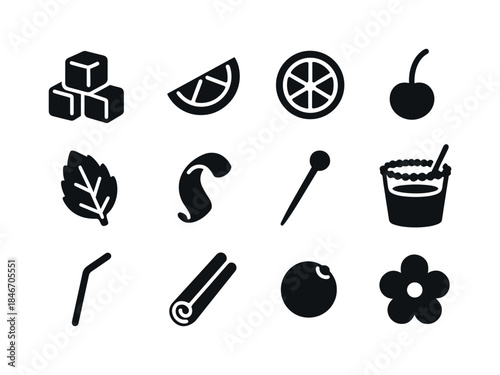 Iconic Ice and Garnish. Ice and garnish. Solid icon set of ice a