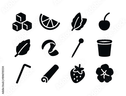 Iconic Ice and Garnish. Ice and garnish. Solid icon set of ice a