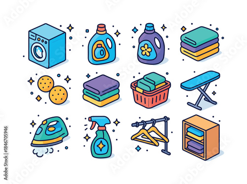 Laundry Freshness Icons. Laundry freshness. Colorful isometric v