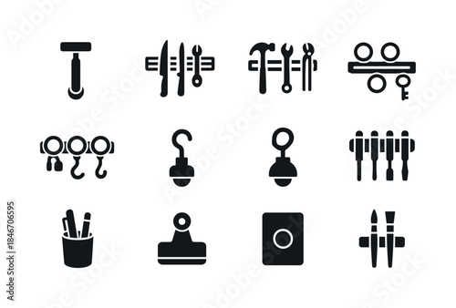 Magnetic Holder Icons. Magnetic holders. Solid icon set of magne