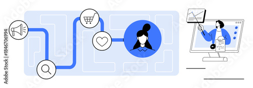 Digital marketing concept. Digital marketing connecting user experience, data analytics, and customer interactions for effective campaigns. Digital marketing boosting engagement and conversions