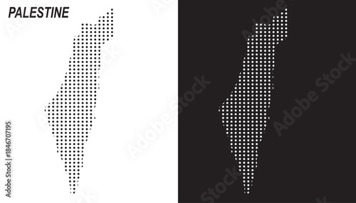 Palestine Map Vector, Middle East Region Dotted Pattern Black and White Shapes, Palestine Infographic Template, Editable EPS Palestine Geography