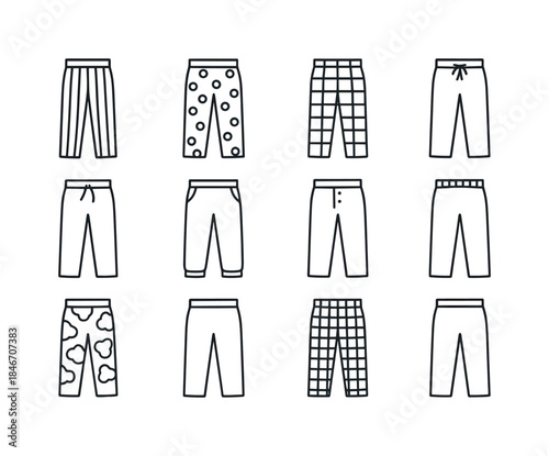 Pajama Pants Icons. Pajama Pants. Line icon set of Pajama Pants: