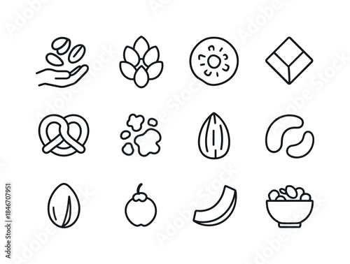 Protein-Rich Snack Icons. Protein-rich trail mixes. Line icon se
